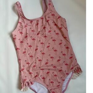 Emerson & Friends Flamingo Ruffle One Piece Swimsuit Girls Size 10/12 Pink EUC